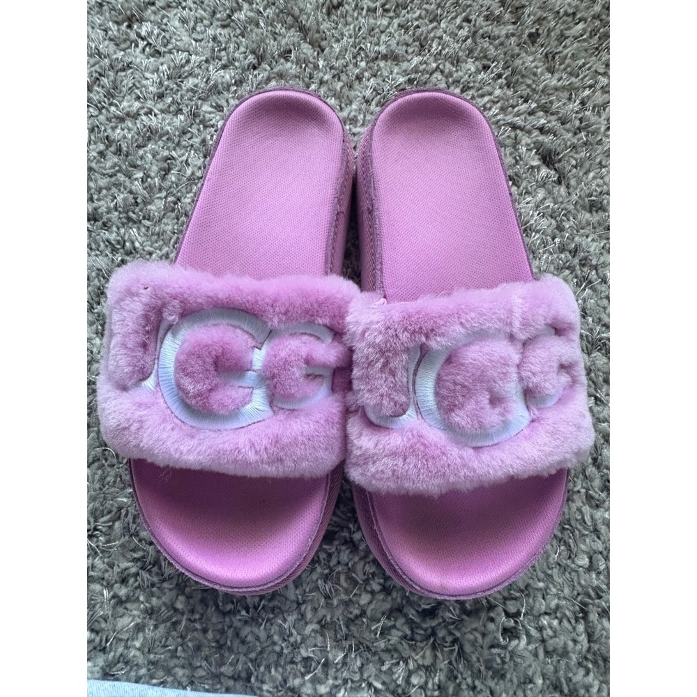 UGG Maxi Slide Pink Sheepskin Platform Sandals Size 9.5 - Picture 1 of 6
